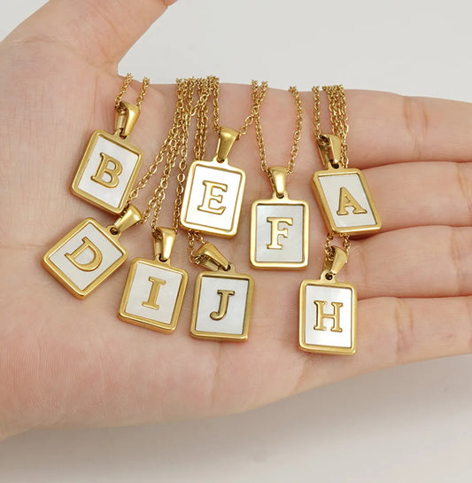 Simple Style Letter Stainless Steel Titanium Steel Plating Inlay Shell 18k Gold Plated Pendant Necklace