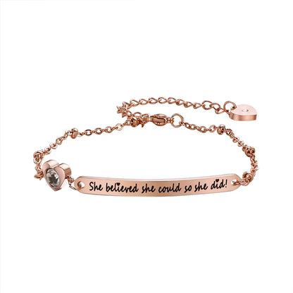 Simple Style Letter Stainless Steel Titanium Steel Polishing Plating Inlay Rose Gold Plated Bangle