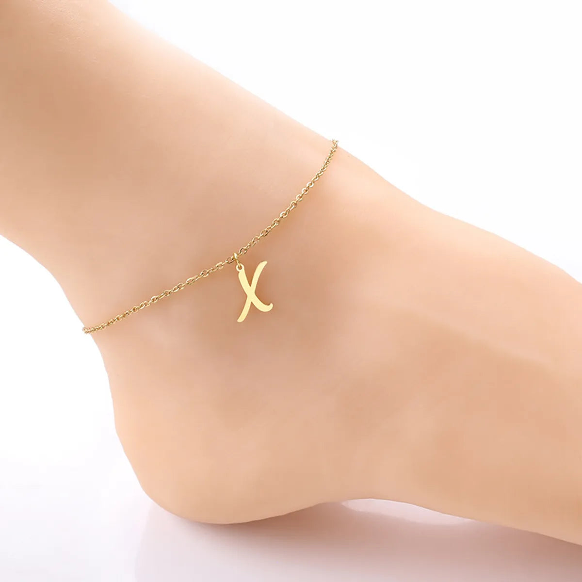 Simple Style Letter Stainless Steel Women's Anklet