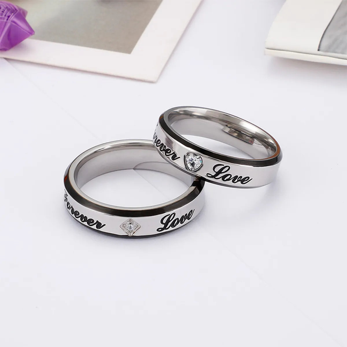 Simple Style Letter Titanium Steel Rings