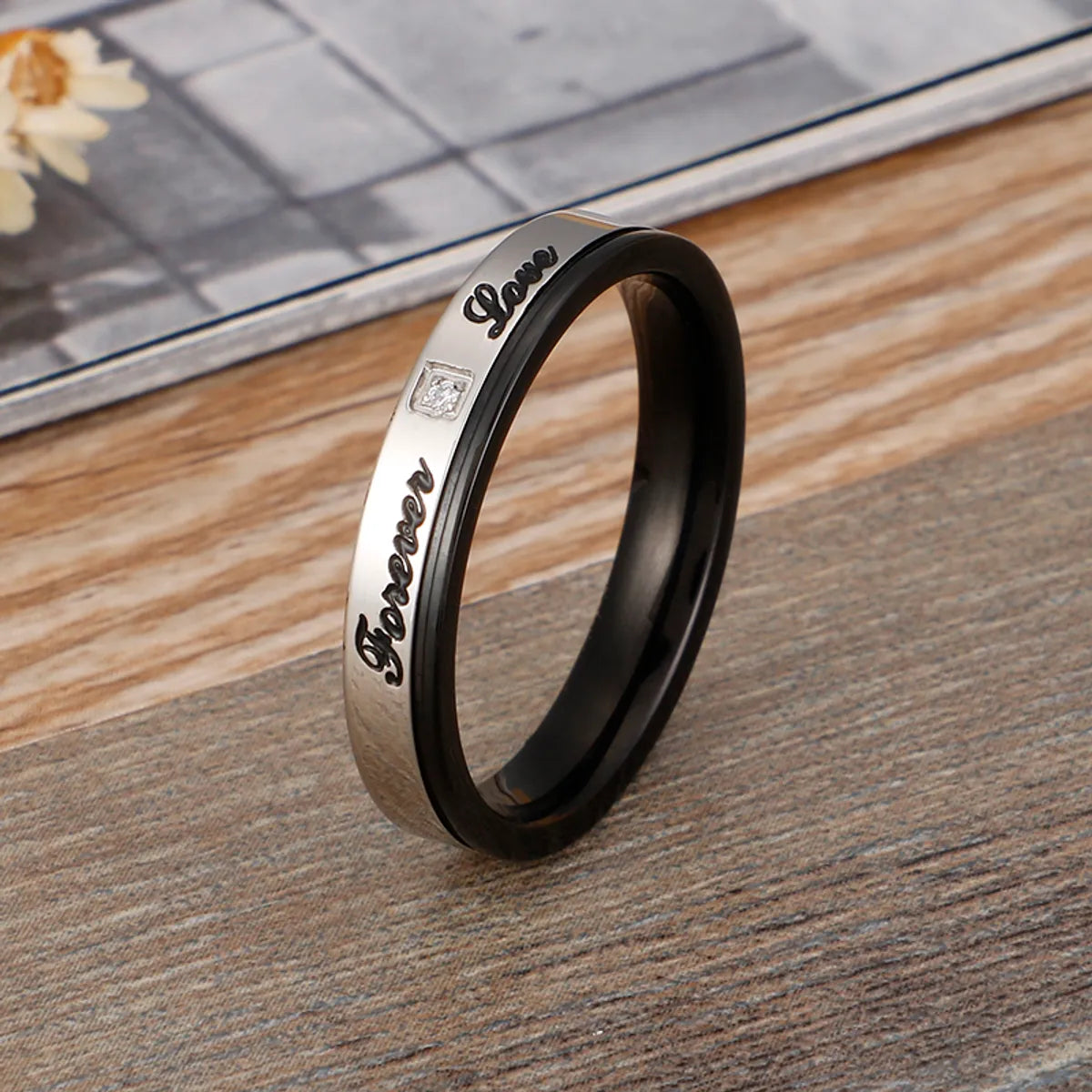 Simple Style Letter Titanium Steel Rings