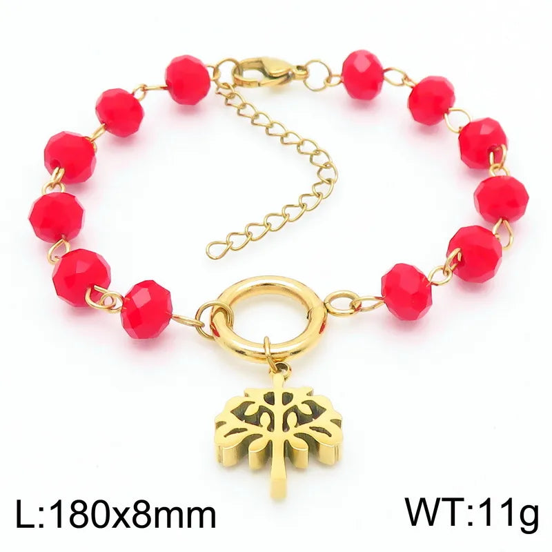 Simple Style Life Tree 18K Gold Plated 304 Stainless Steel Glass Wholesale Bracelets