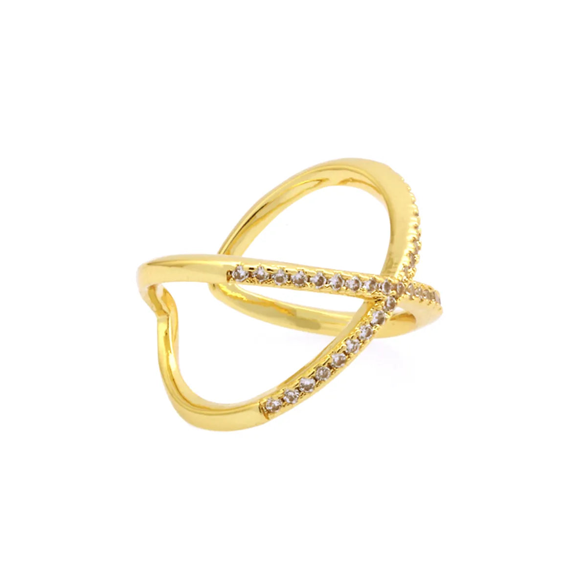 Simple Style Lines Copper 18k Gold Plated Zircon Open Rings In Bulk