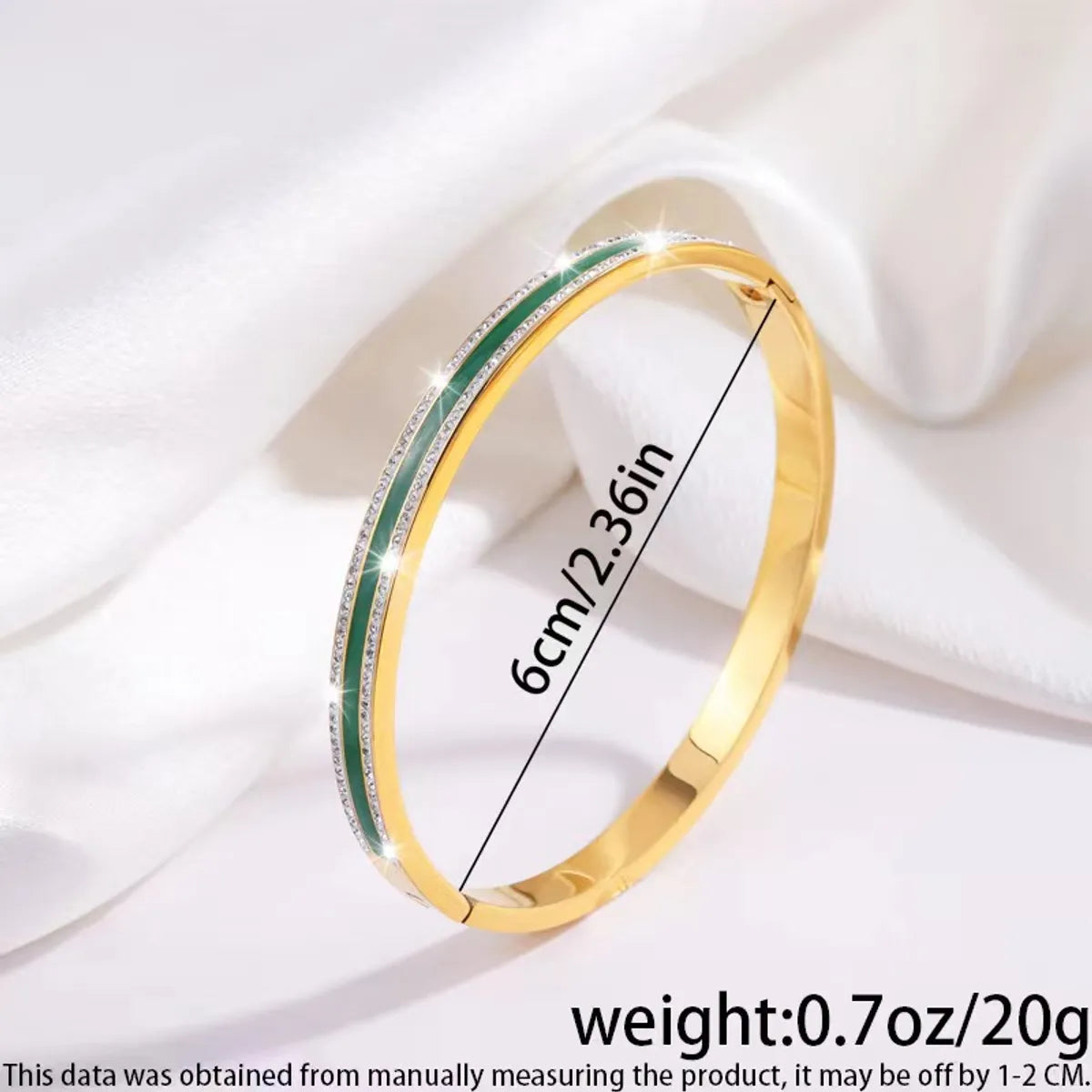 Simple Style Lines Stainless Steel Enamel Inlay Zircon Bangle