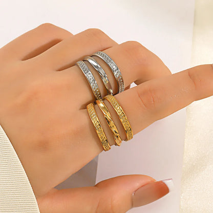 304 Stainless Steel 18K Gold Plated Simple Style Plating Lines Open Rings