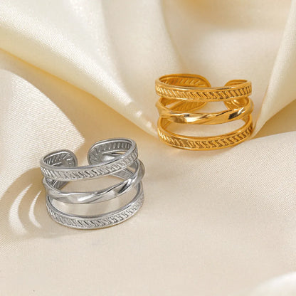 304 Stainless Steel 18K Gold Plated Simple Style Plating Lines Open Rings