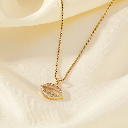 Simple Style Lips Stainless Steel Brass Plating Inlay Zircon 18k Gold Plated Pendant Necklace