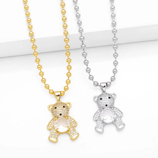 Simple Style Little Bear Copper 18k Gold Plated Zircon Pendant Necklace In Bulk