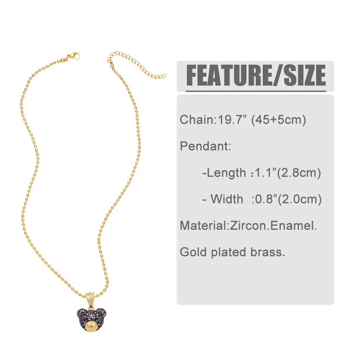 Simple Style Little Bear Copper Plating Inlay Zircon 18k Gold Plated Necklace