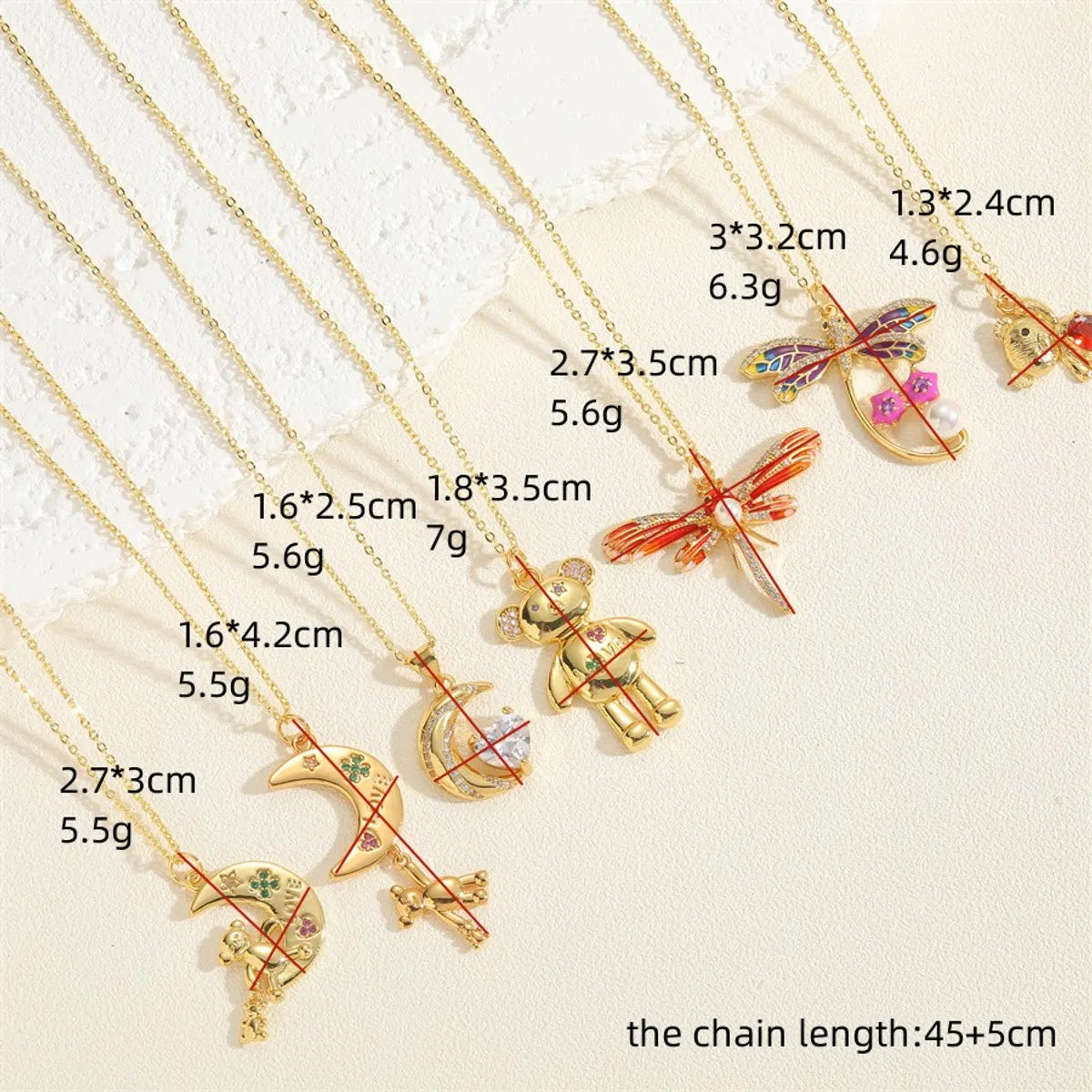 Simple Style Little Bear Dragonfly Copper Plating Inlay Zircon 14k Gold Plated Pendant Necklace