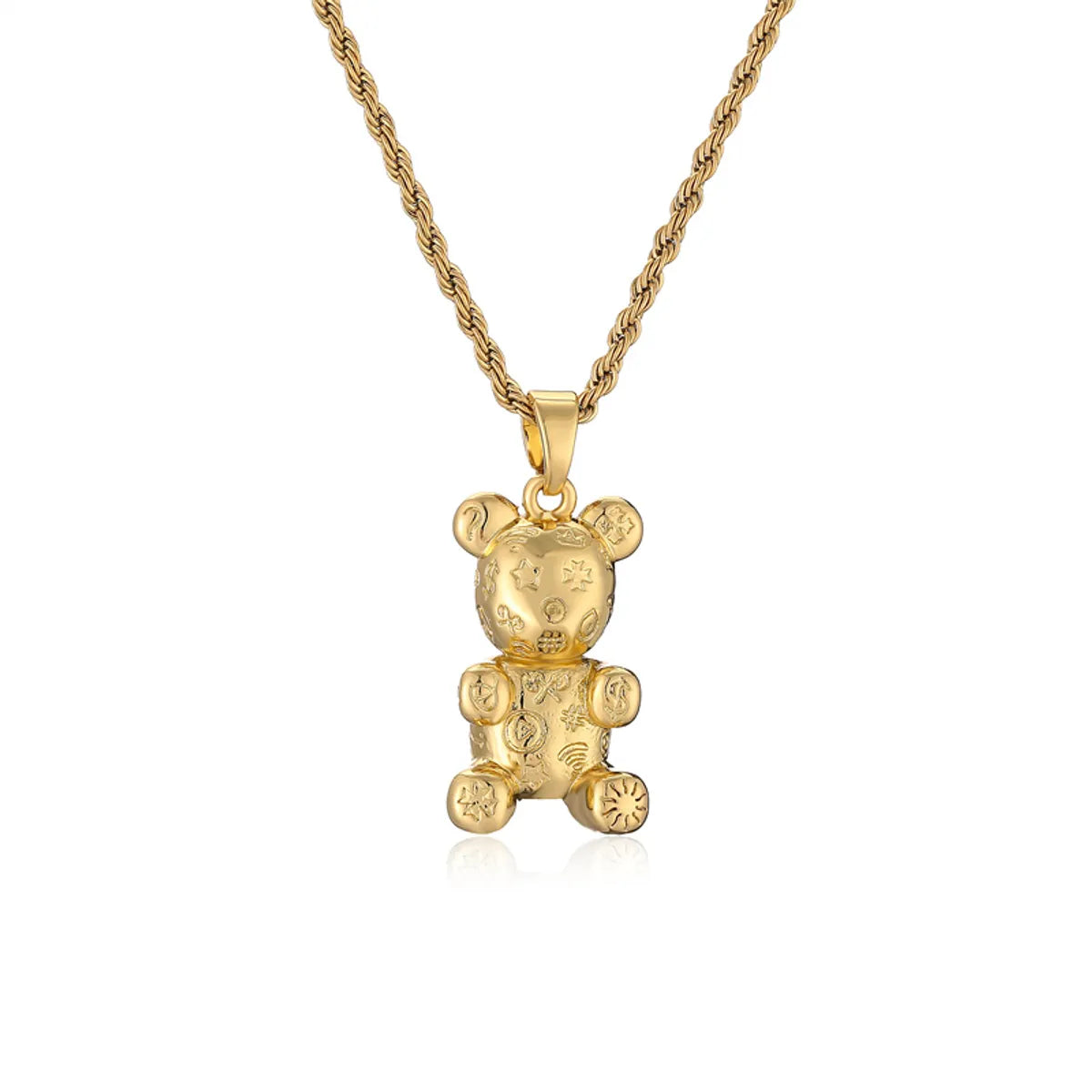 Simple Style Little Bear Stainless Steel Copper Plating Inlay Zircon Pendant Necklace