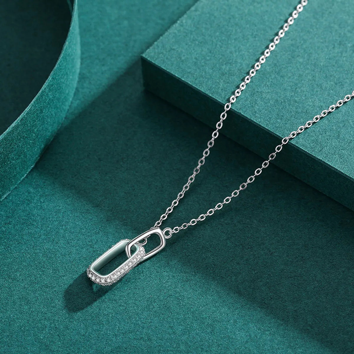 Simple Style Lock Sterling Silver Plating Inlay Zircon Rhodium Plated Necklace