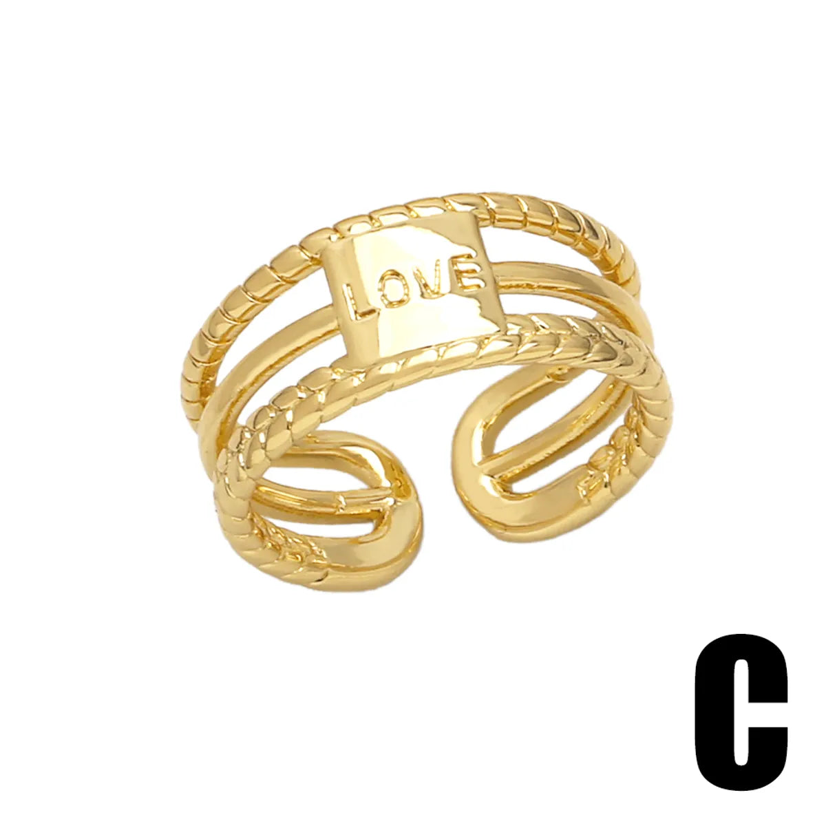 Simple Style Love Copper Plating 18k Gold Plated Open Rings