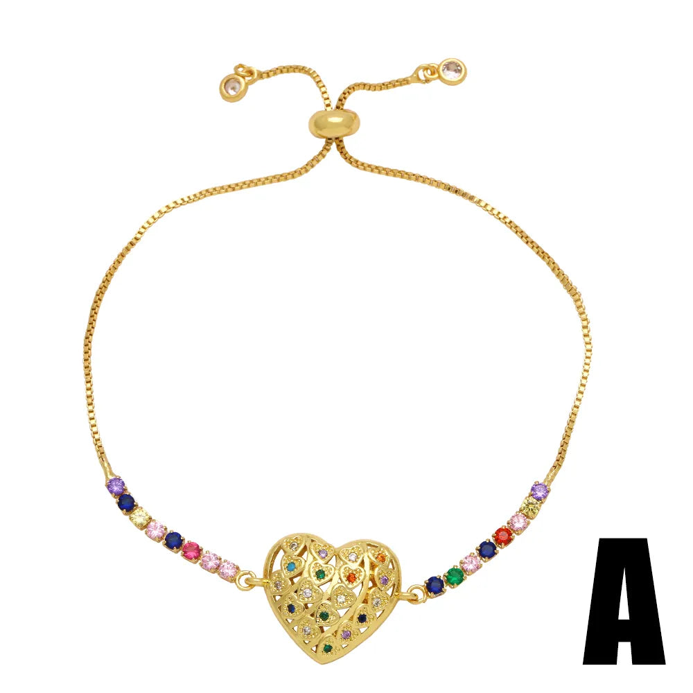 Simple Style Love Heart Shape Copper Plating Inlay Zircon 18k Gold Plated Bracelets