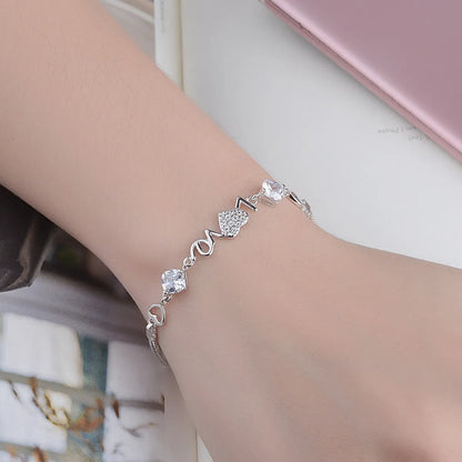 Simple Style Love Heart Shape Copper White Gold Plated Zircon Bracelets In Bulk