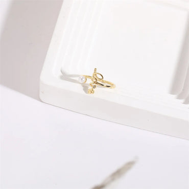 Simple Style Love Letter Copper Gold Plated Artificial Pearls Open Ring 1 Piece