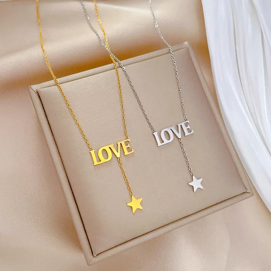 Simple Style Love Star Titanium Steel Plating Necklace