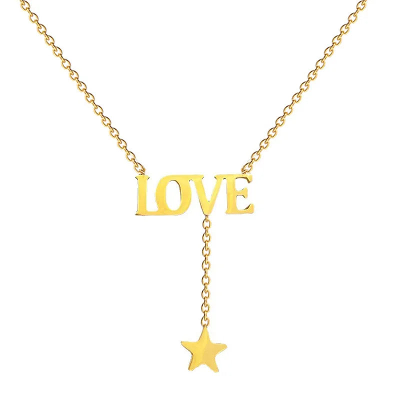 Simple Style Love Star Titanium Steel Plating Necklace