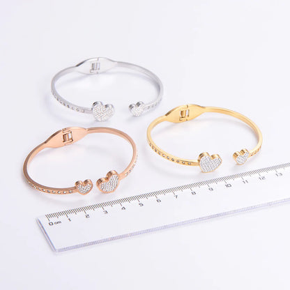 Simple Style Love Tree Heart Shape Stainless Steel Plating Hollow Out Artificial Rhinestones 18k Gold Plated Rose Gold Plated Bangle