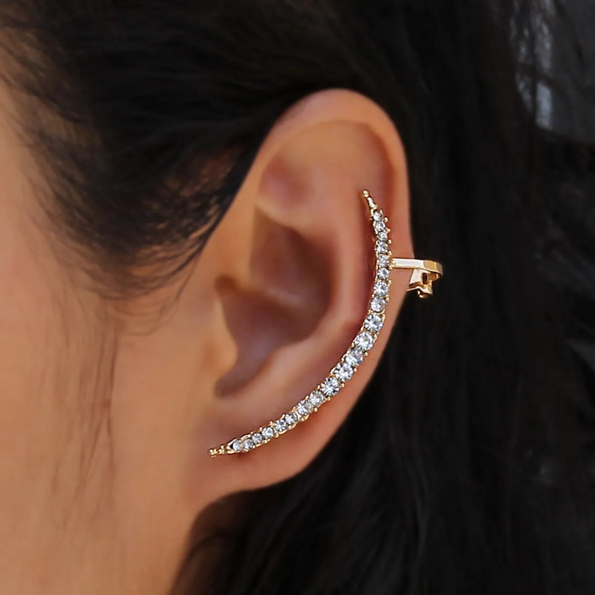 Simple Style Moon Alloy Inlay Rhinestones Women's Ear Clips