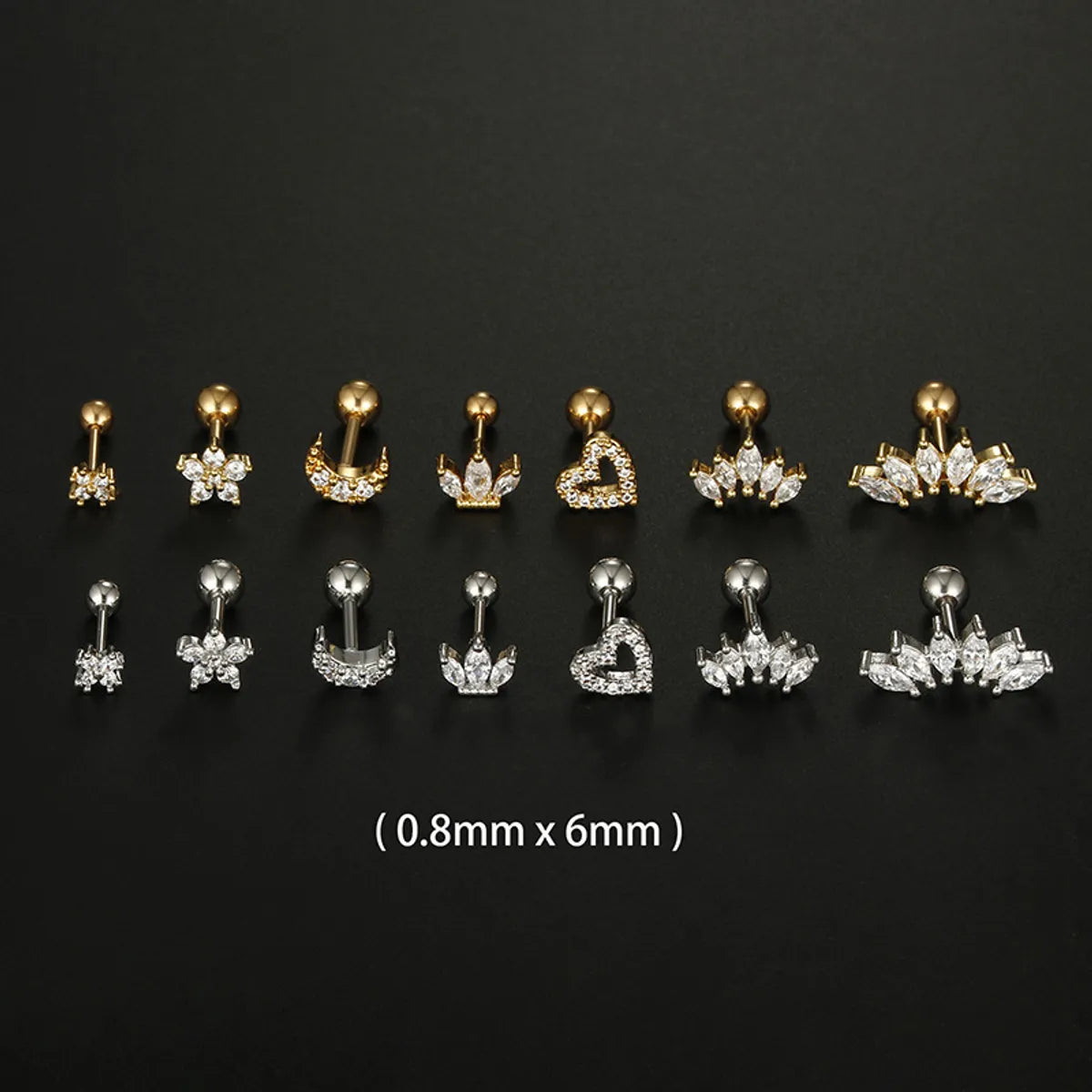 Simple Style Moon Heart Shape Flower Stainless Steel Plating Inlay Zircon Ear Studs 1 Piece