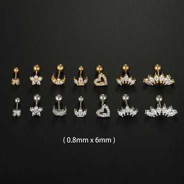 Simple Style Moon Heart Shape Flower Stainless Steel Plating Inlay Zircon Ear Studs 1 Piece