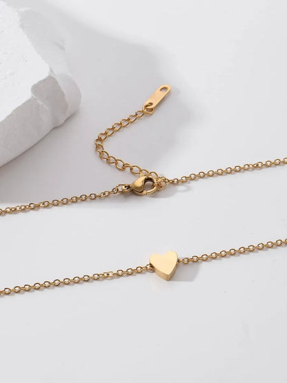 Simple Style Moon Heart Shape Stainless Steel Zircon 18k Gold Plated Pendant Necklace