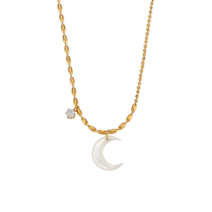 Simple Style Moon Stainless Steel Necklace Inlaid Shell Stainless Steel Necklaces