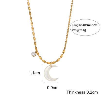 Simple Style Moon Stainless Steel Necklace Inlaid Shell Stainless Steel Necklaces