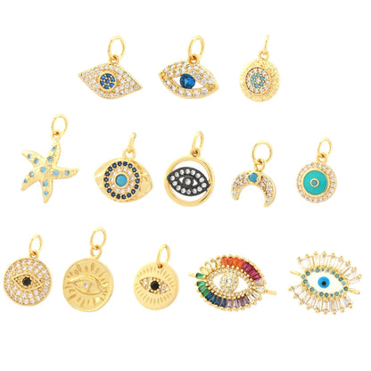 Simple Style Moon Starfish Eye Copper Plating Inlay Zircon 18k Gold Plated Charms