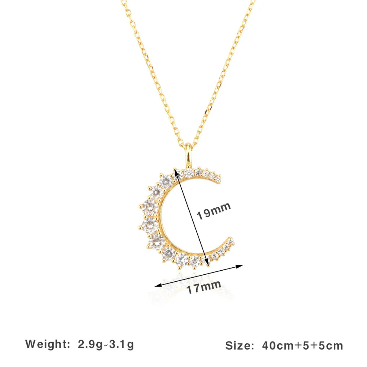 Simple Style Moon Sterling Silver Plating Inlay Zircon 18k Gold Plated White Gold Plated Pendant Necklace