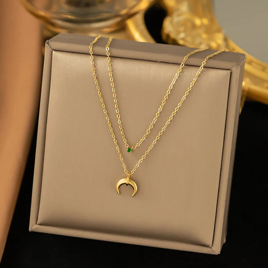 Simple Style Moon Titanium Steel 18k Gold Plated Layered Necklaces