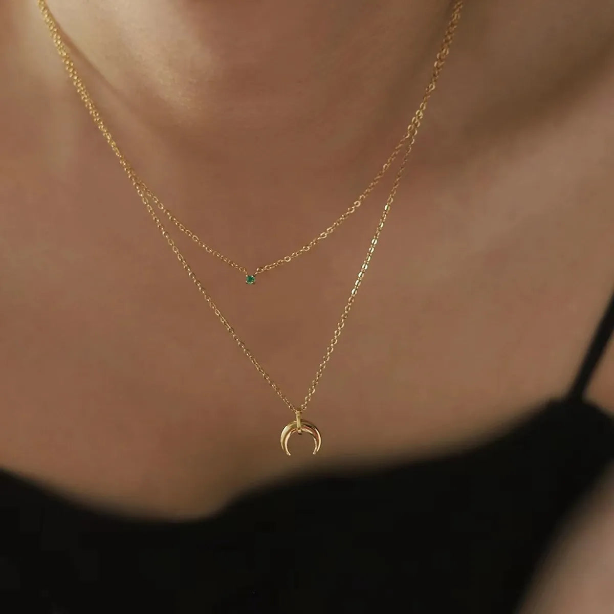 Simple Style Moon Titanium Steel 18k Gold Plated Layered Necklaces