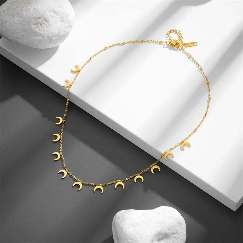 Titanium Steel 18K Gold Plated Simple Style Plating Moon Necklace