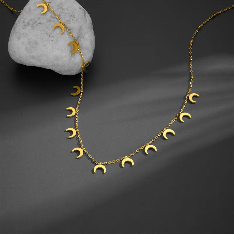 Titanium Steel 18K Gold Plated Simple Style Plating Moon Necklace