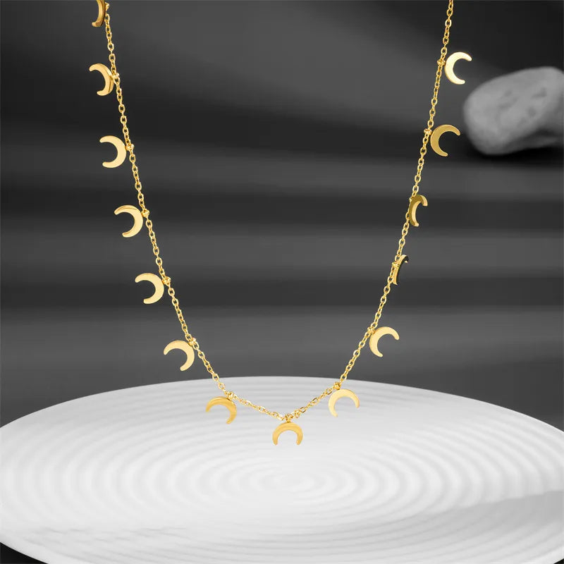 Titanium Steel 18K Gold Plated Simple Style Plating Moon Necklace