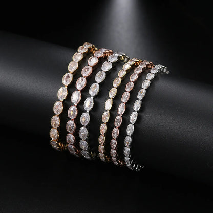 Simple Style Oval Copper Inlay Zircon Bracelets 1 Piece