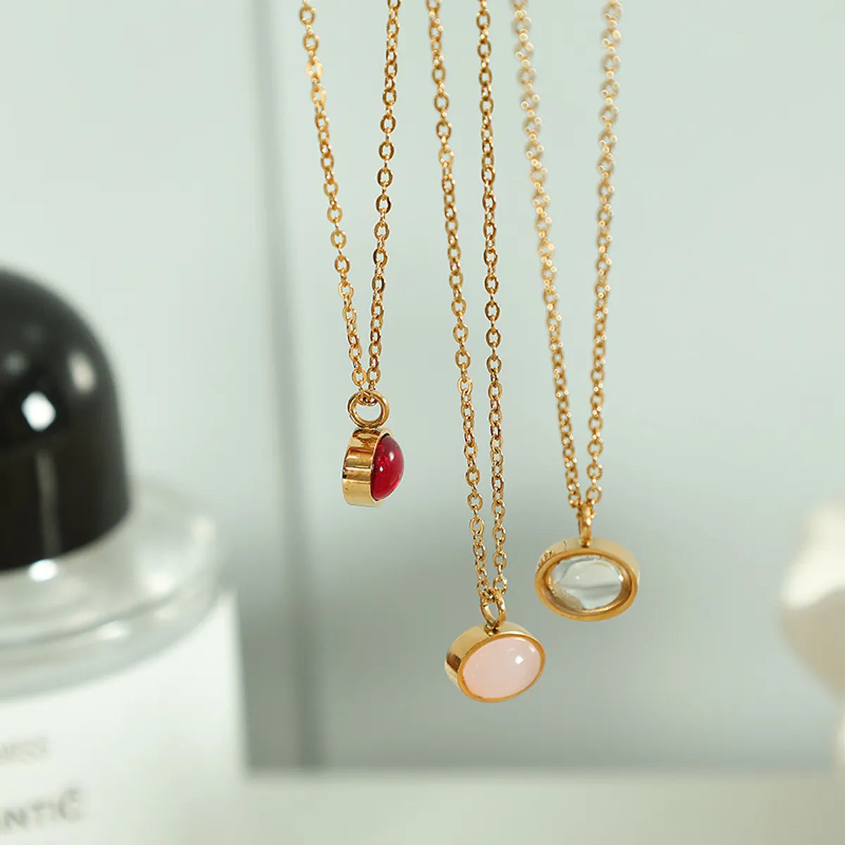 Simple Style Oval Heart Shape Titanium Steel Plating Inlay Agate 18k Gold Plated Pendant Necklace