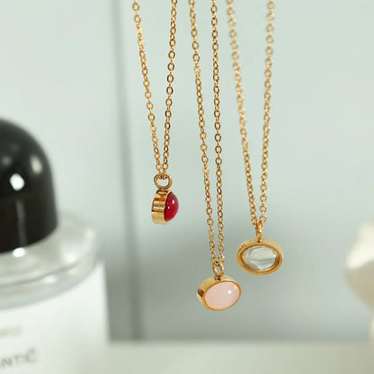 Simple Style Oval Heart Shape Titanium Steel Plating Inlay Agate 18k Gold Plated Pendant Necklace