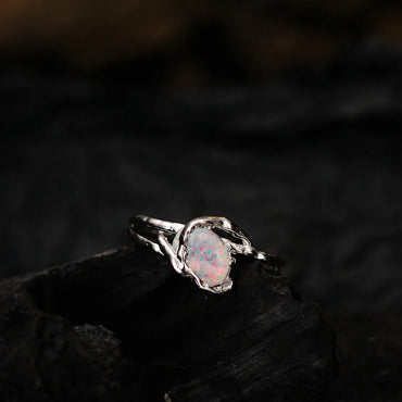 Simple Style Oval Silver Irregular Plating Inlay Opal Stone Open Ring 1 Piece