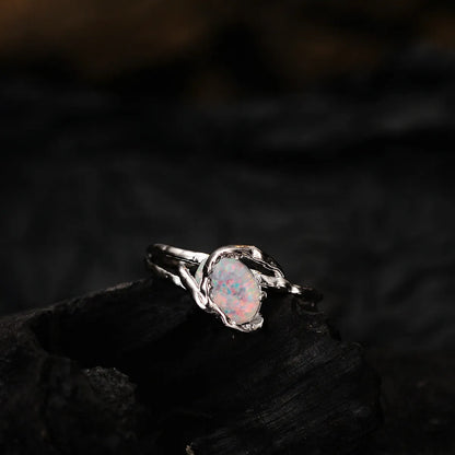 Simple Style Oval Silver Irregular Plating Inlay Opal Stone Open Ring 1 Piece