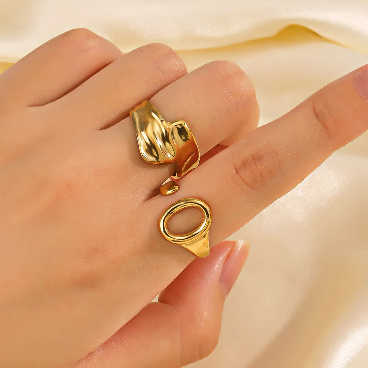 Simple Style Oval Stainless Steel Plating 18k Gold Plated Open Rings