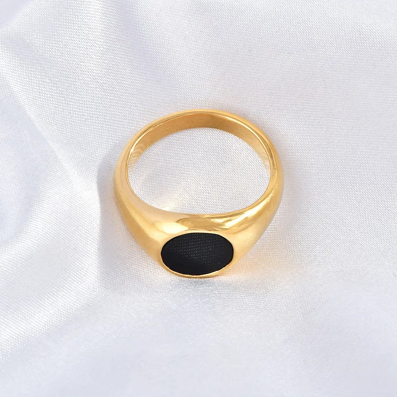 Wholesale Jewelry Simple Style Oval Stainless Steel 18K Gold Plated Enamel Plating Rings