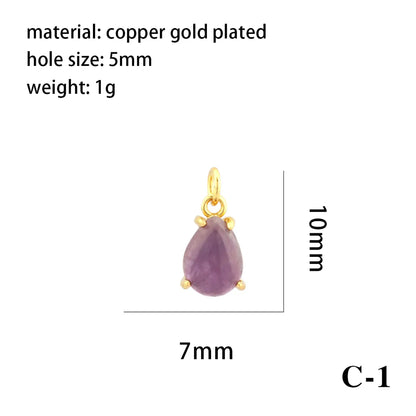 Simple Style Oval Water Droplets Heart Shape Stone Copper Plating Inlay Zircon 18k Gold Plated Charms