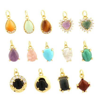 Simple Style Oval Water Droplets Heart Shape Stone Copper Plating Inlay Zircon 18k Gold Plated Charms