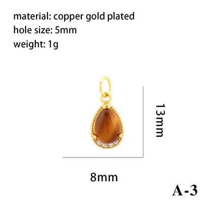 Simple Style Oval Water Droplets Heart Shape Stone Copper Plating Inlay Zircon 18k Gold Plated Charms