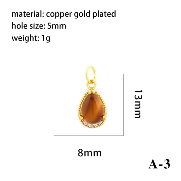 Simple Style Oval Water Droplets Heart Shape Stone Copper Plating Inlay Zircon 18k Gold Plated Charms