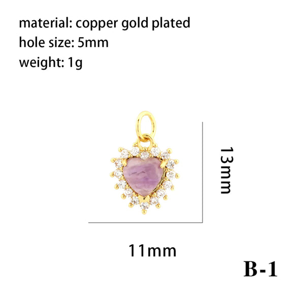 Simple Style Oval Water Droplets Heart Shape Stone Copper Plating Inlay Zircon 18k Gold Plated Charms