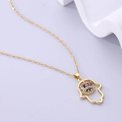 Simple Style Palm Stainless Steel Plating Inlay Zircon Gold Plated Pendant Necklace