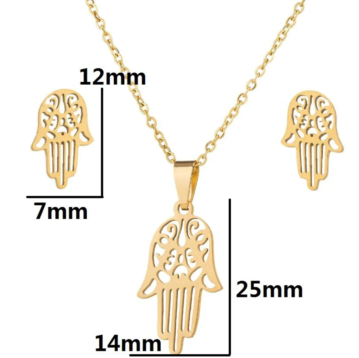 Wholesale Jewelry Simple Style Palm 201 Stainless Steel 18K Gold Plated Plating Jewelry Set